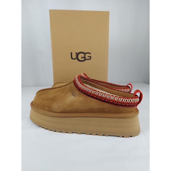 UGG Tazz Platform Suede Slippers Shoes Chestnut 1122553 New With Box Size 7 - Picture 1 of 12